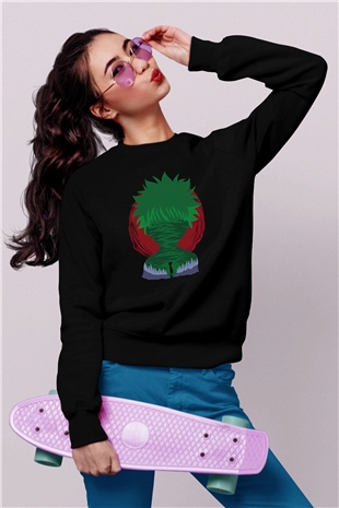 Hunter X Hunter Baskılı Unisex Siyah Sweatshirt