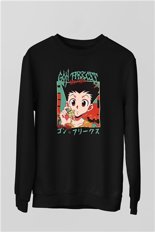 Hunter X Hunter Baskılı Unisex Siyah Sweatshirt