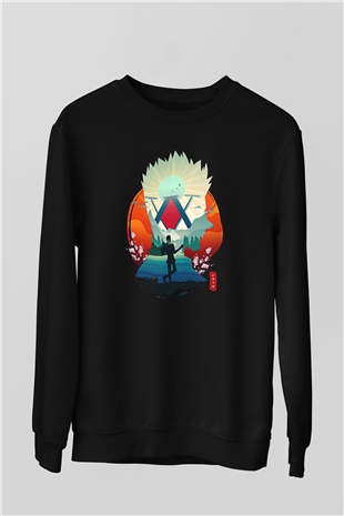 Hunter X Hunter Baskılı Unisex Siyah Sweatshirt