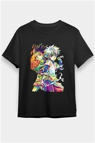 Hunter X Hunter Baskılı Unisex Siyah Tişört - Tshirt