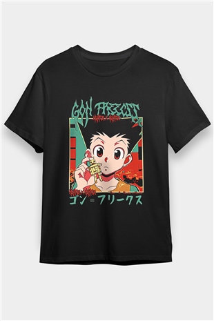 Hunter X Hunter Baskılı Unisex Siyah Tişört - Tshirt