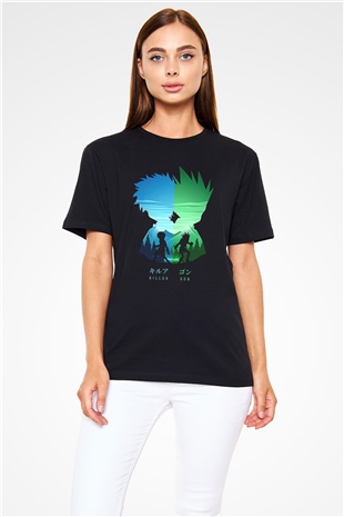 Hunter X Hunter Baskılı Unisex Siyah Tişört - Tshirt