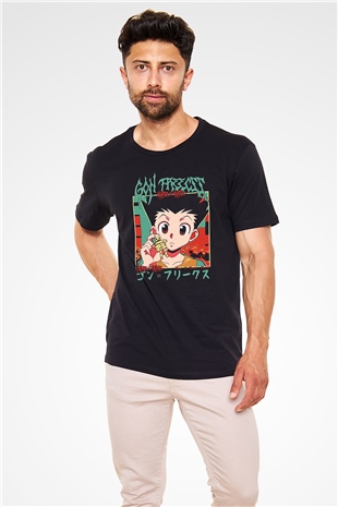 Hunter X Hunter Baskılı Unisex Siyah Tişört - Tshirt