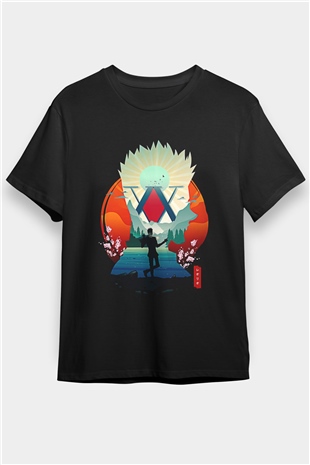 Hunter X Hunter Baskılı Unisex Siyah Tişört - Tshirt