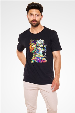 Hunter X Hunter Baskılı Unisex Siyah Tişört - Tshirt