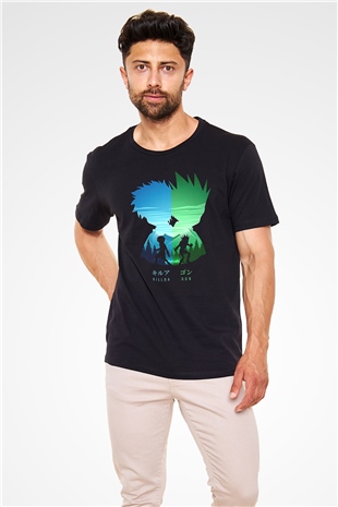 Hunter X Hunter Baskılı Unisex Siyah Tişört - Tshirt