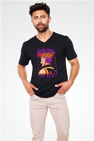 Hunter X Hunter Baskılı Unisex Siyah V Yaka Tişört - Tshirt