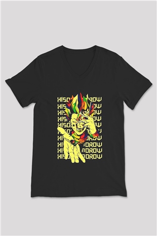 Hunter X Hunter Baskılı Unisex Siyah V Yaka Tişört - Tshirt