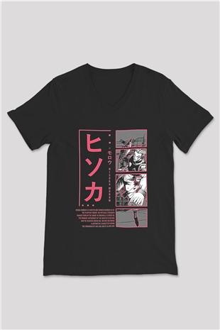 Hunter X Hunter Baskılı Unisex Siyah V Yaka Tişört - Tshirt