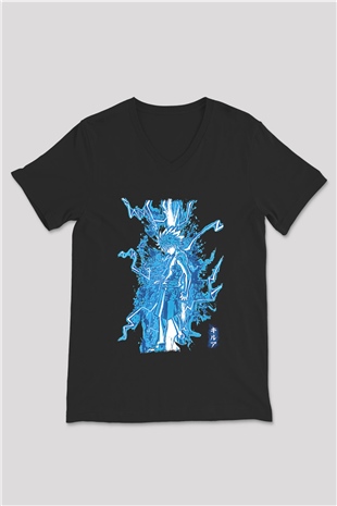 Hunter X Hunter Baskılı Unisex Siyah V Yaka Tişört - Tshirt