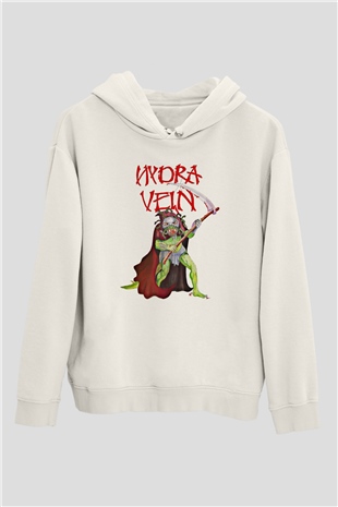 Hydra Vein Baskılı Unisex Beyaz Hoodie