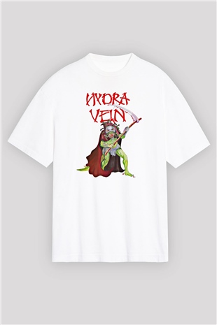 Hydra Vein Baskılı Unisex Beyaz Oversize Tişört