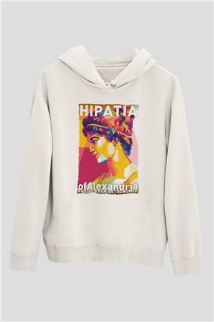 Hypatia of Alexandria Baskılı Unisex Ekru Hoodie