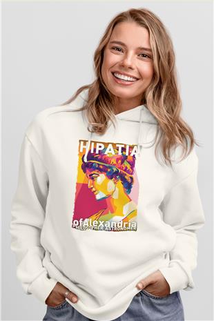 Hypatia of Alexandria Baskılı Unisex Ekru Hoodie