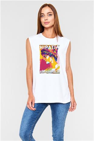 Hypatia of Alexandria Baskılı Unisex Kolsuz Beyaz Tişört - Tshirt