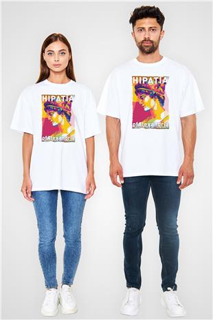 Hypatia of Alexandria Baskılı Unisex Oversize Beyaz Tişört - Tshirt