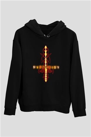 Hypocrispy Baskılı Unisex Siyah Kapüşonlu Sweatshirt