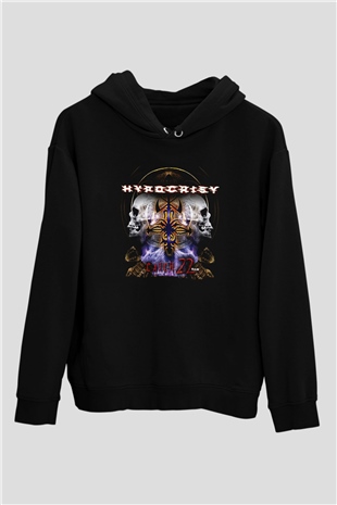 Hypocrispy Baskılı Unisex Siyah Kapüşonlu Sweatshirt