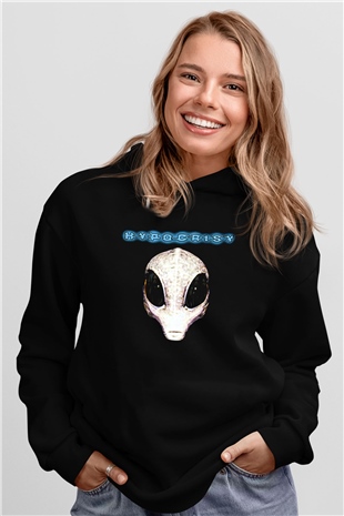 Hypocrispy Baskılı Unisex Siyah Kapüşonlu Sweatshirt