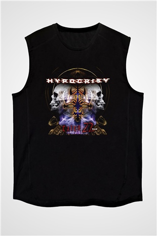 Hypocrispy Baskılı Unisex Siyah Kolsuz Tişört - Tshirt