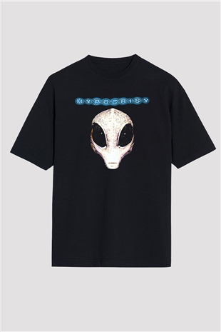 Hypocrispy Baskılı Unisex Siyah Oversize Tişört - Tshirt