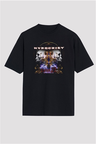 Hypocrispy Baskılı Unisex Siyah Oversize Tişört - Tshirt