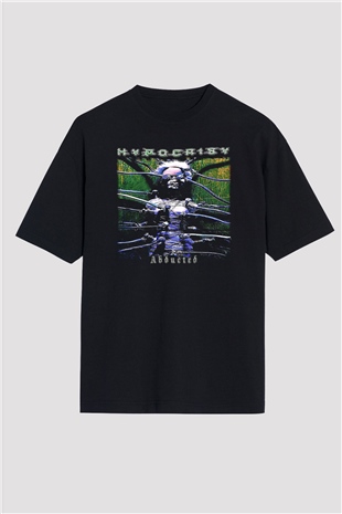 Hypocrispy Baskılı Unisex Siyah Oversize Tişört - Tshirt
