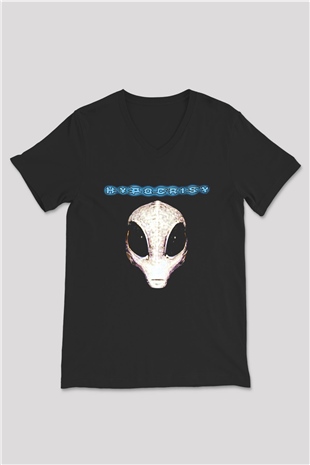 Hypocrispy Baskılı Unisex Siyah V Yaka Tişört - Tshirt