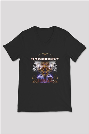 Hypocrispy Baskılı Unisex Siyah V Yaka Tişört - Tshirt