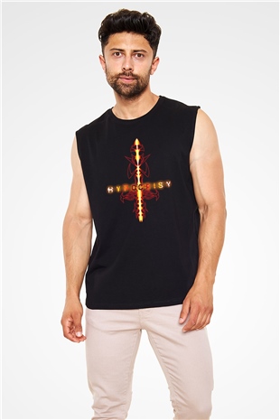 Hypocrisy Baskılı Unisex Siyah Kolsuz Tişört - Tshirt