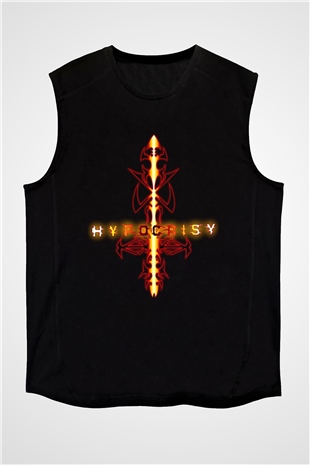 Hypocrisy Baskılı Unisex Siyah Kolsuz Tişört - Tshirt