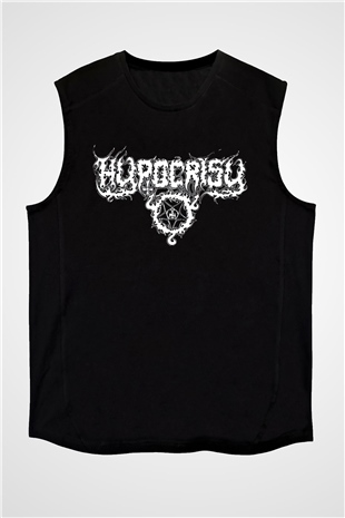 Hypocrisy Baskılı Unisex Siyah Kolsuz Tişört - Tshirt