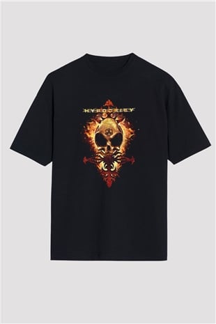 Hypocrisy Baskılı Unisex Siyah Oversize Tişört - Tshirt