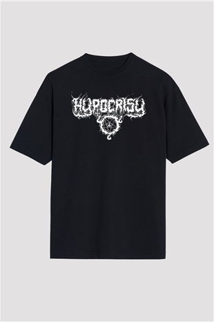 Hypocrisy Baskılı Unisex Siyah Oversize Tişört - Tshirt