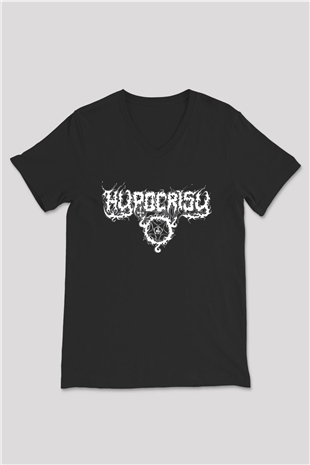 Hypocrisy Baskılı Unisex Siyah V Yaka Tişört - Tshirt