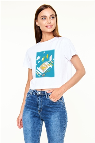 İç mimar Beyaz Croptop Tişört