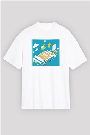 İç mimar Beyaz Unisex Oversize Tişört T-Shirt