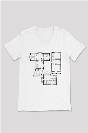 İç mimar Beyaz Unisex V Yaka Tişört T-Shirt