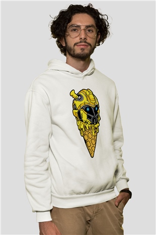 Ice Cream Bumble Bee Baskılı Unisex Beyaz Hoodie