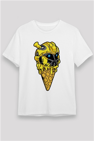 Ice Cream Bumble Bee Baskılı Unisex Beyaz Tişört