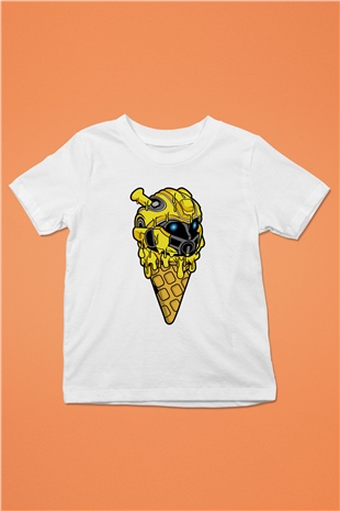 Ice Cream Bumble Bee Baskılı Unisex Beyaz Çocuk Tişört