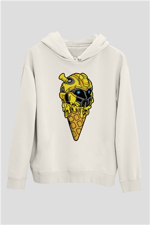 Ice Cream Bumble Bee Baskılı Unisex Beyaz Hoodie