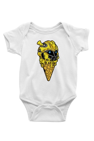 Ice Cream Bumble Bee Baskılı Unisex Beyaz Bebek Body - Zıbın