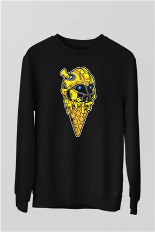 Ice Cream Bumble Bee Baskılı Unisex Siyah Sweatshirt