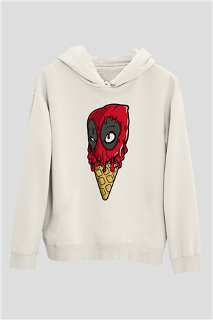 Ice Cream Dead Baskılı Unisex Beyaz Hoodie