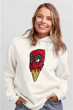 Ice Cream Dead Baskılı Unisex Beyaz Hoodie