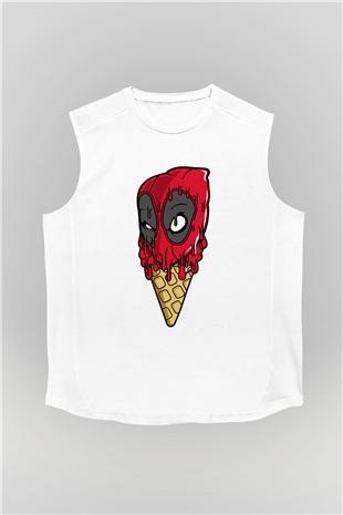 Ice Cream Dead Baskılı Unisex Beyaz Kolsuz Tişört