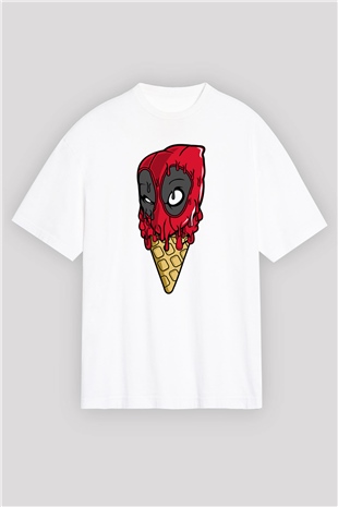 Ice Cream Dead Baskılı Unisex Beyaz Oversize Tişört