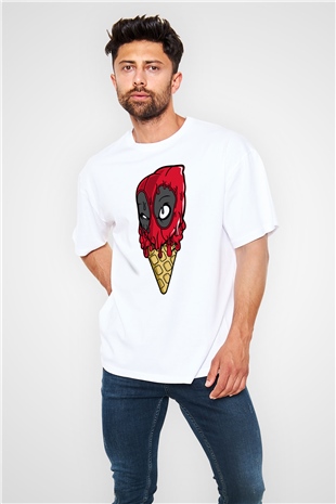 Ice Cream Dead Baskılı Unisex Beyaz Oversize Tişört