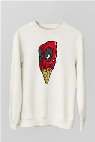 Ice Cream Dead Baskılı Unisex Beyaz Sweatshirt